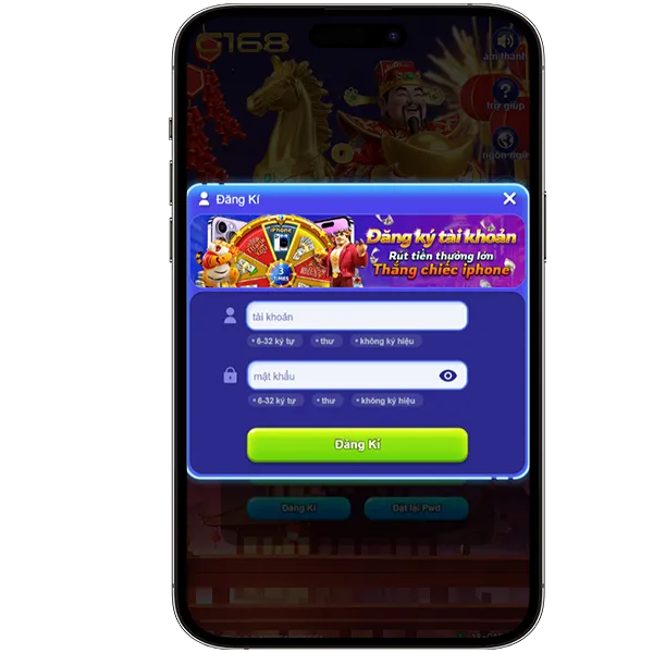 Giao diện đăng ký tài khoản G168 trên điện thoại để tham gia casino và slot game trực tuyến
