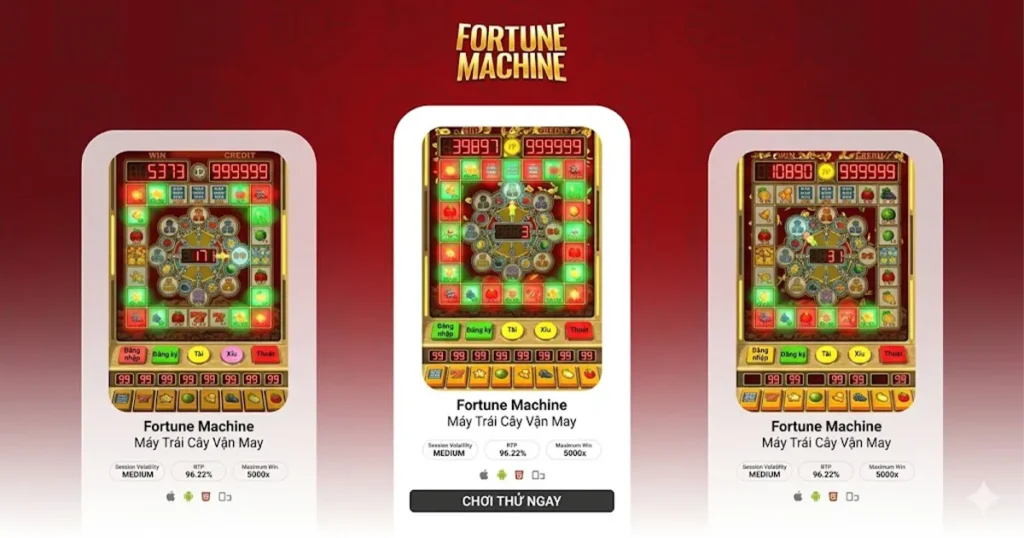 G168 Fortune Machine slot game giao diện quay thưởng với hiệu ứng jackpot và biểu tượng 777