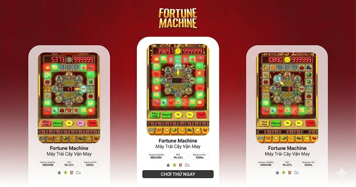 G168 Fortune Machine slot game giao diện quay thưởng với hiệu ứng jackpot và biểu tượng 777